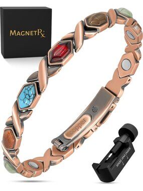 Stylish Copper Magnetic Bracelet for Women with Mixed Stones - Adjustable